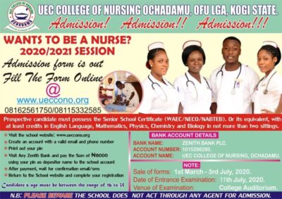 UEC College of Nursing Admission Form for 2021/2022 Academic Session